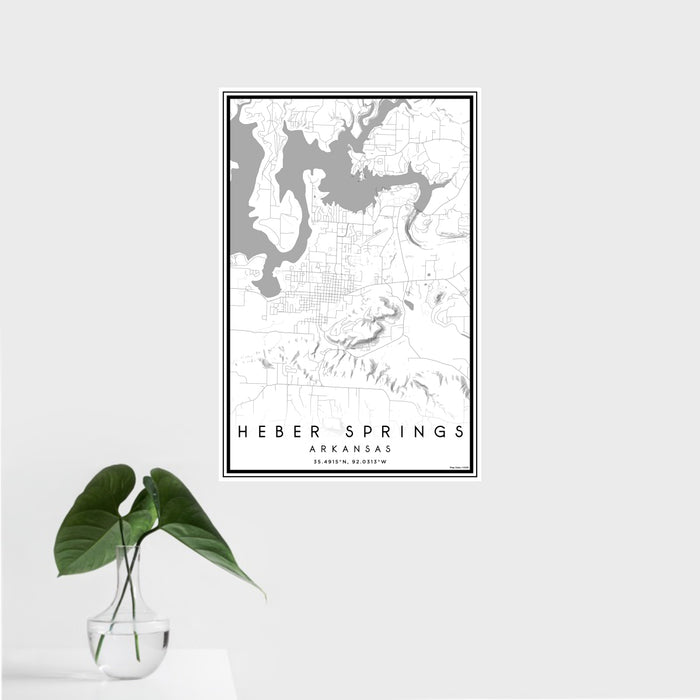 16x24 Heber Springs Arkansas Map Print Portrait Orientation in Classic Style With Tropical Plant Leaves in Water