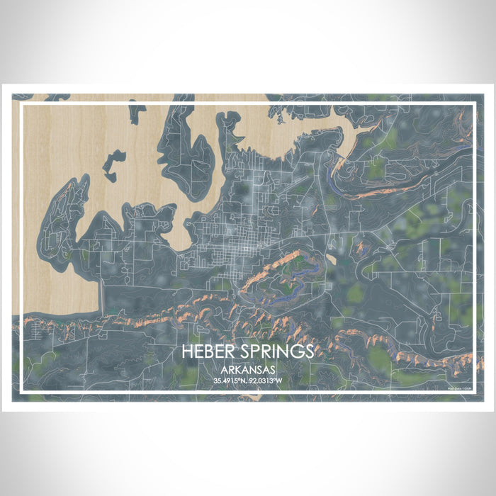 Heber Springs Arkansas Map Print Landscape Orientation in Afternoon Style With Shaded Background