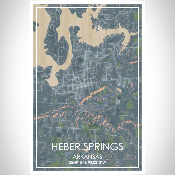 Heber Springs Arkansas Map Print Portrait Orientation in Afternoon Style With Shaded Background