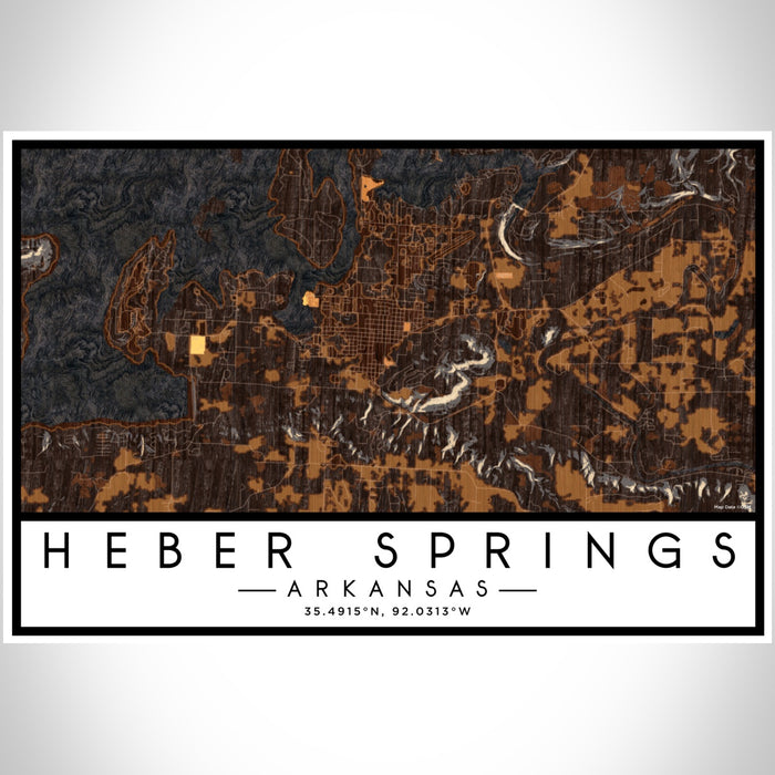 Heber Springs Arkansas Map Print Landscape Orientation in Ember Style With Shaded Background