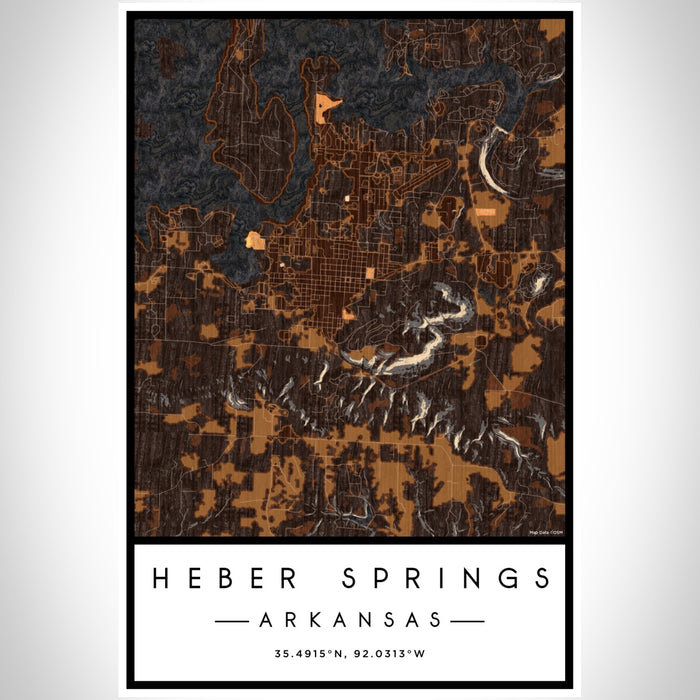 Heber Springs Arkansas Map Print Portrait Orientation in Ember Style With Shaded Background