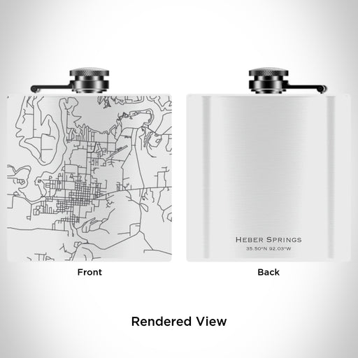 Rendered View of Heber Springs Arkansas Map Engraving on 6oz Stainless Steel Flask in White