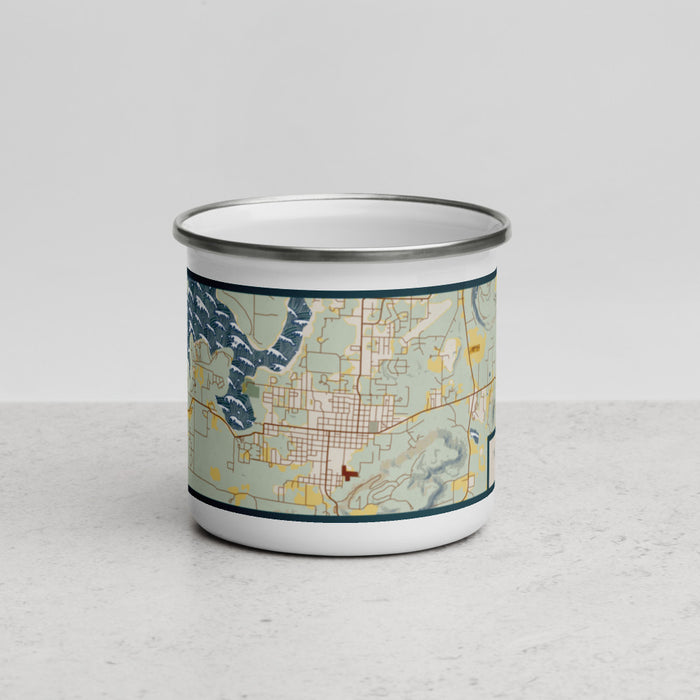 Front View Custom Heber Springs Arkansas Map Enamel Mug in Woodblock