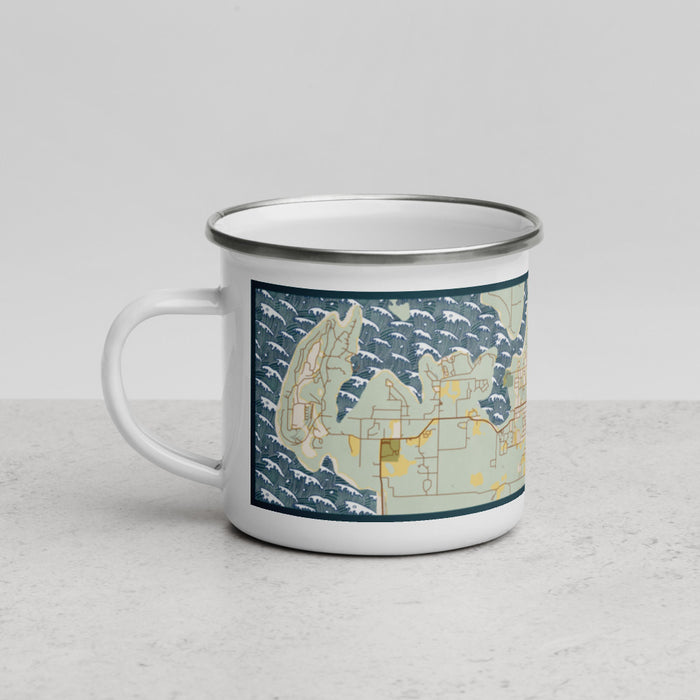 Left View Custom Heber Springs Arkansas Map Enamel Mug in Woodblock