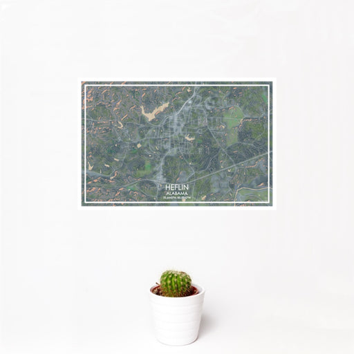 12x18 Heflin Alabama Map Print Landscape Orientation in Afternoon Style With Small Cactus Plant in White Planter
