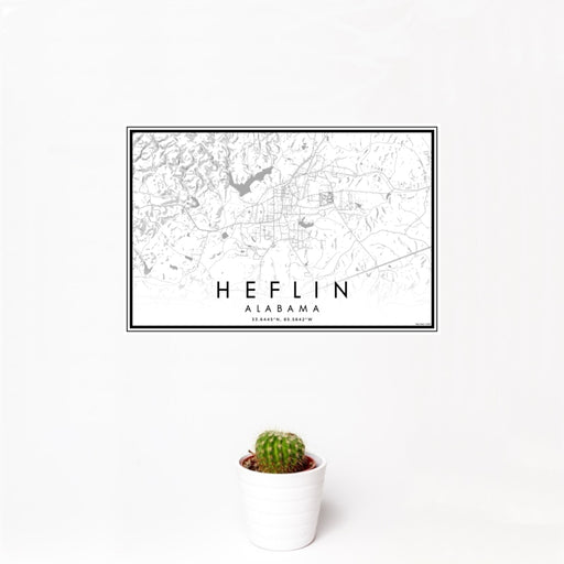 12x18 Heflin Alabama Map Print Landscape Orientation in Classic Style With Small Cactus Plant in White Planter