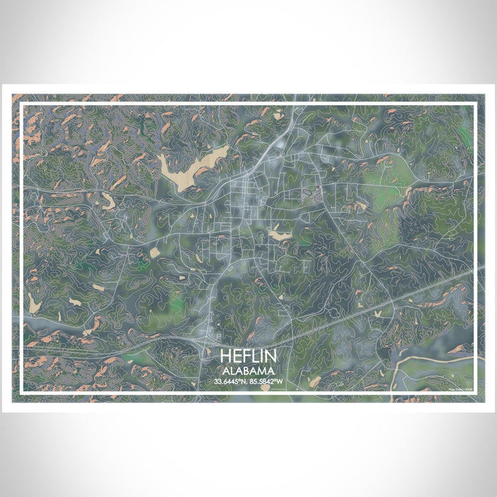 Heflin Alabama Map Print Landscape Orientation in Afternoon Style With Shaded Background