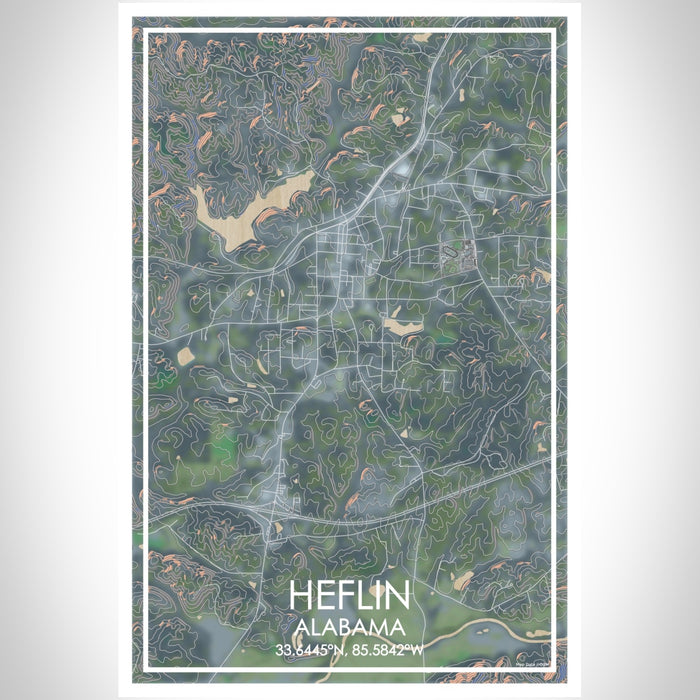 Heflin Alabama Map Print Portrait Orientation in Afternoon Style With Shaded Background