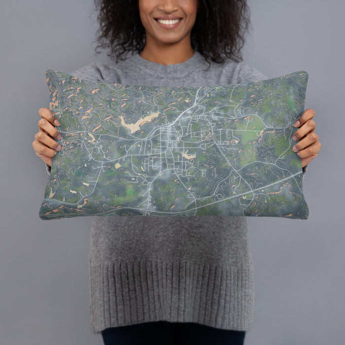 Person holding 20x12 Custom Heflin Alabama Map Throw Pillow in Afternoon