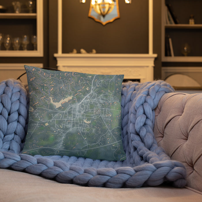 Custom Heflin Alabama Map Throw Pillow in Afternoon on Cream Colored Couch