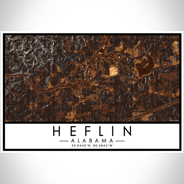 Heflin Alabama Map Print Landscape Orientation in Ember Style With Shaded Background