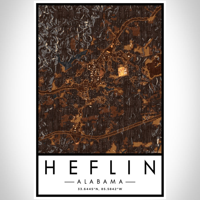 Heflin Alabama Map Print Portrait Orientation in Ember Style With Shaded Background
