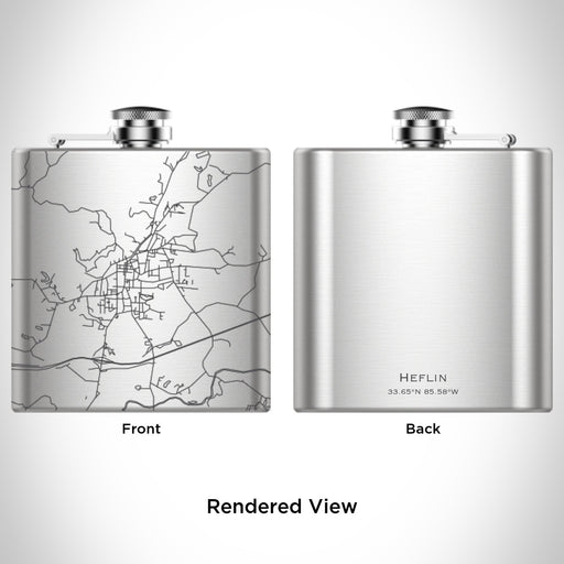 Rendered View of Heflin Alabama Map Engraving on 6oz Stainless Steel Flask