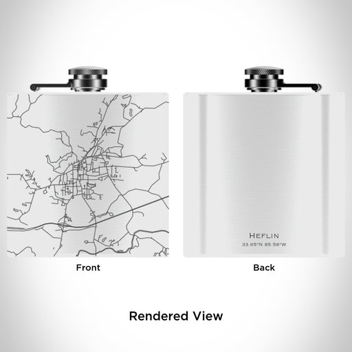 Rendered View of Heflin Alabama Map Engraving on 6oz Stainless Steel Flask in White