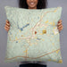 Person holding 22x22 Custom Heflin Alabama Map Throw Pillow in Woodblock