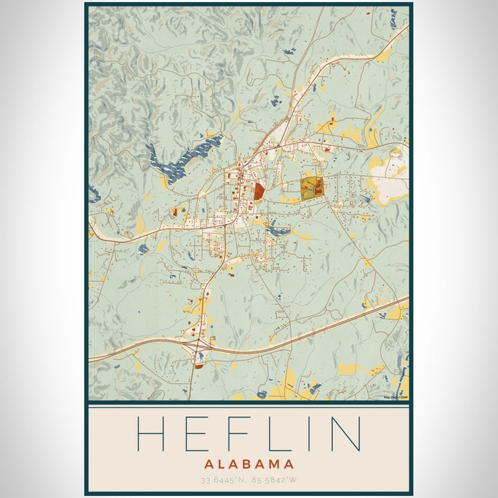 Heflin Alabama Map Print Portrait Orientation in Woodblock Style With Shaded Background