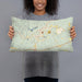 Person holding 20x12 Custom Heflin Alabama Map Throw Pillow in Woodblock