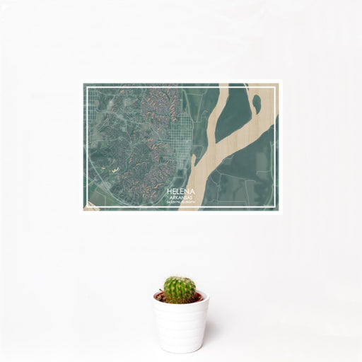 12x18 Helena Arkansas Map Print Landscape Orientation in Afternoon Style With Small Cactus Plant in White Planter