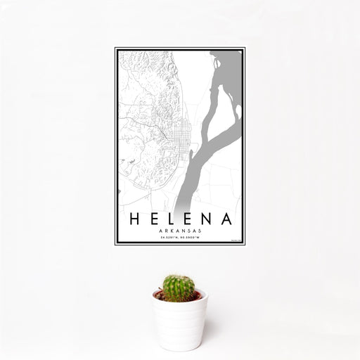 12x18 Helena Arkansas Map Print Portrait Orientation in Classic Style With Small Cactus Plant in White Planter