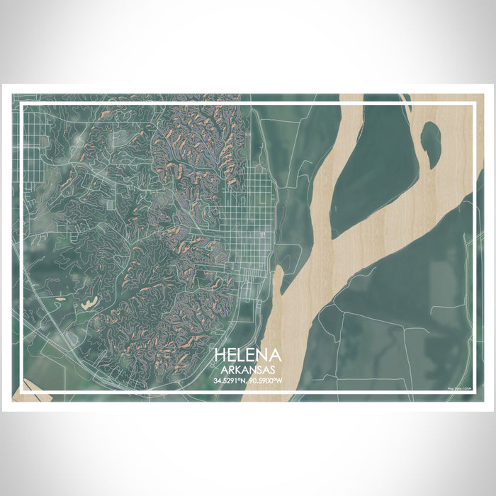 Helena Arkansas Map Print Landscape Orientation in Afternoon Style With Shaded Background