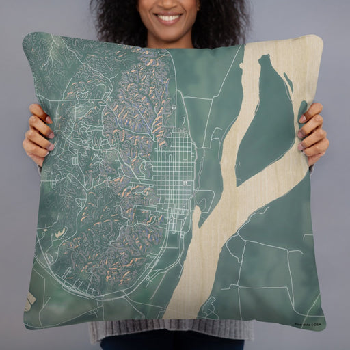 Person holding 22x22 Custom Helena Arkansas Map Throw Pillow in Afternoon