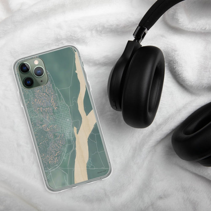 Custom Helena Arkansas Map Phone Case in Afternoon on Table with Black Headphones