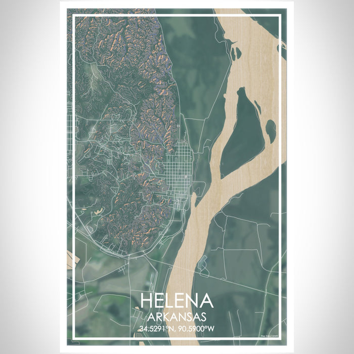 Helena Arkansas Map Print Portrait Orientation in Afternoon Style With Shaded Background