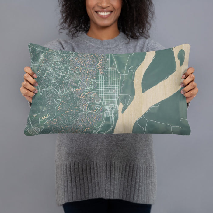 Person holding 20x12 Custom Helena Arkansas Map Throw Pillow in Afternoon