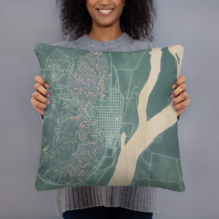 Person holding 18x18 Custom Helena Arkansas Map Throw Pillow in Afternoon