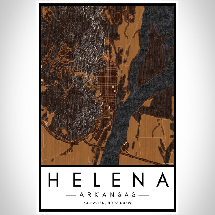 Helena Arkansas Map Print Portrait Orientation in Ember Style With Shaded Background