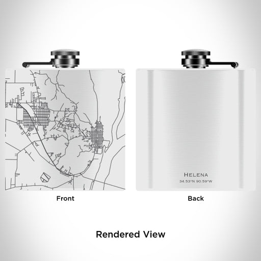Rendered View of Helena Arkansas Map Engraving on 6oz Stainless Steel Flask in White
