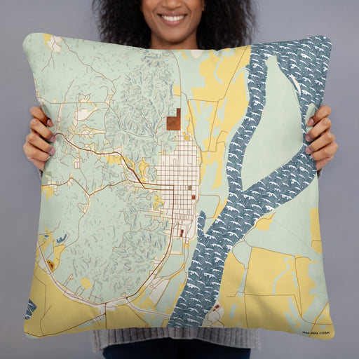 Person holding 22x22 Custom Helena Arkansas Map Throw Pillow in Woodblock
