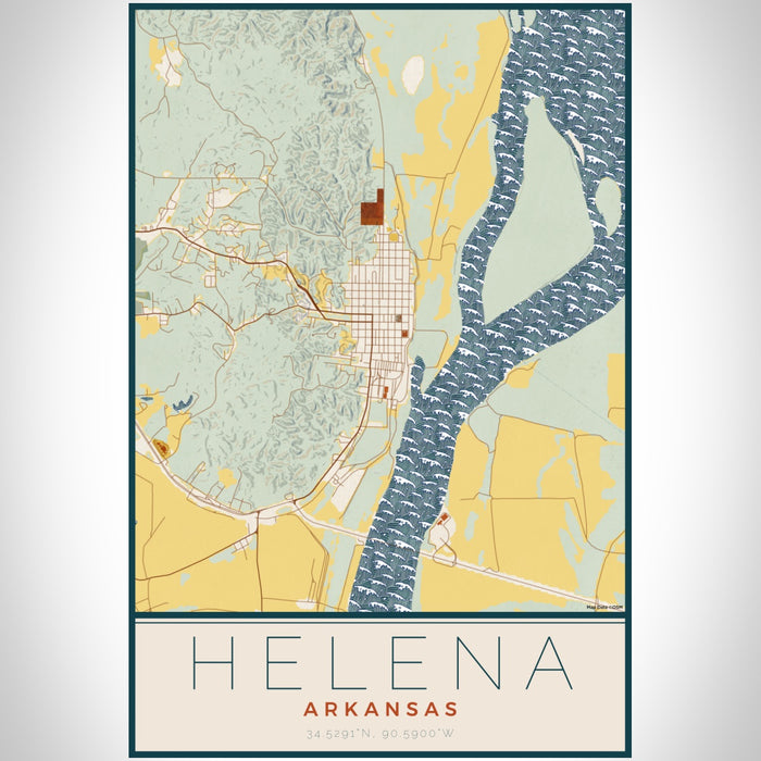 Helena Arkansas Map Print Portrait Orientation in Woodblock Style With Shaded Background