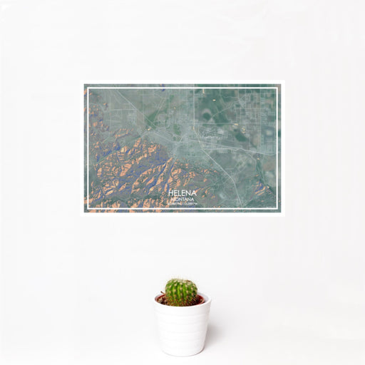 12x18 Helena Montana Map Print Landscape Orientation in Afternoon Style With Small Cactus Plant in White Planter