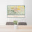24x36 Helena Montana Map Print Lanscape Orientation in Woodblock Style Behind 2 Chairs Table and Potted Plant