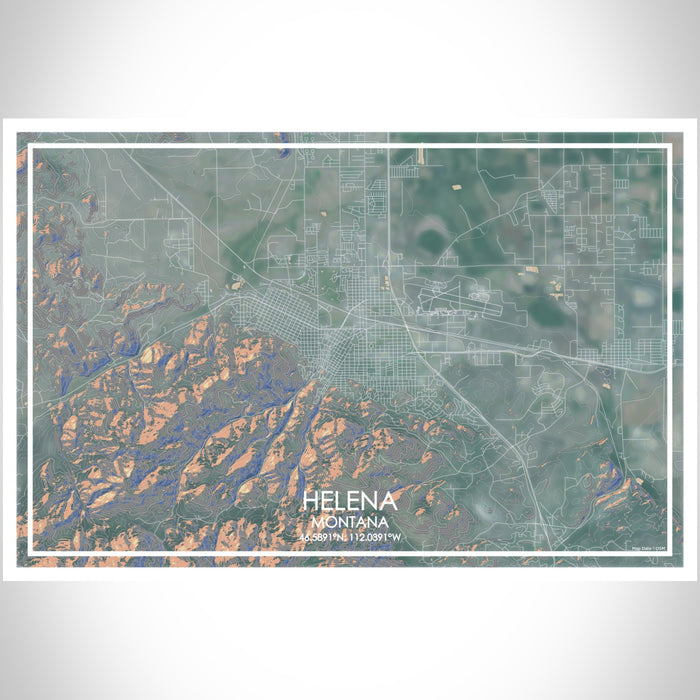 Helena Montana Map Print Landscape Orientation in Afternoon Style With Shaded Background