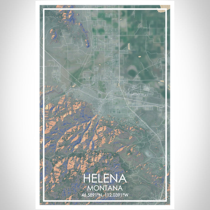 Helena Montana Map Print Portrait Orientation in Afternoon Style With Shaded Background