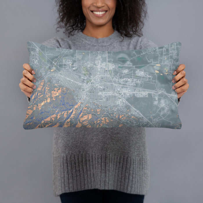 Person holding 20x12 Custom Helena Montana Map Throw Pillow in Afternoon
