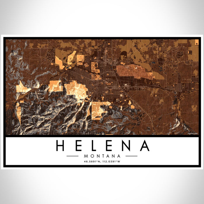 Helena Montana Map Print Landscape Orientation in Ember Style With Shaded Background