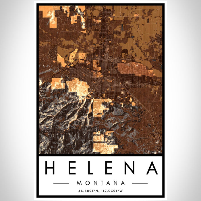 Helena Montana Map Print Portrait Orientation in Ember Style With Shaded Background