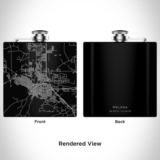 Rendered View of Helena Montana Map Engraving on 6oz Stainless Steel Flask in Black