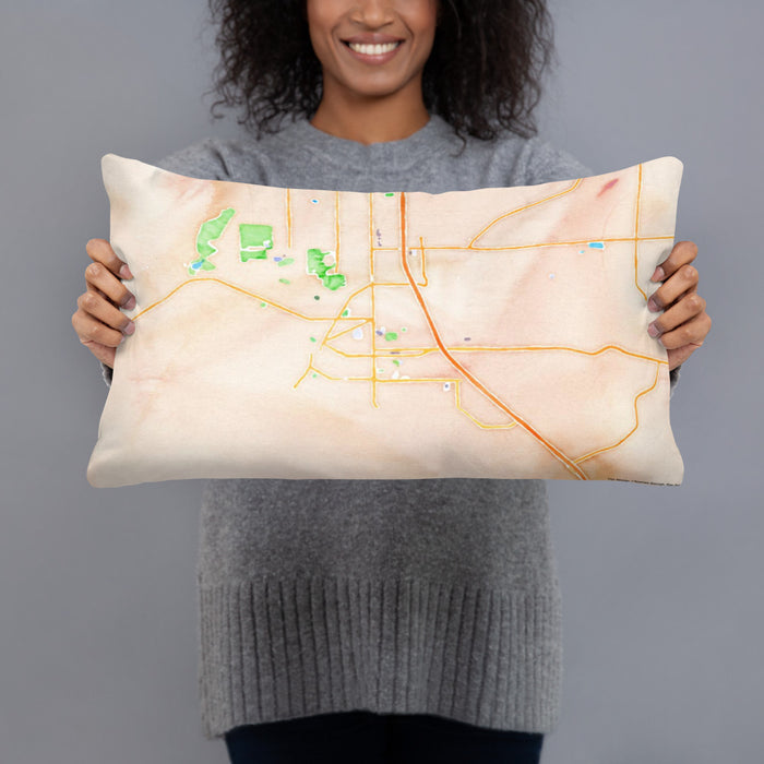 Person holding 20x12 Custom Helena Montana Map Throw Pillow in Watercolor