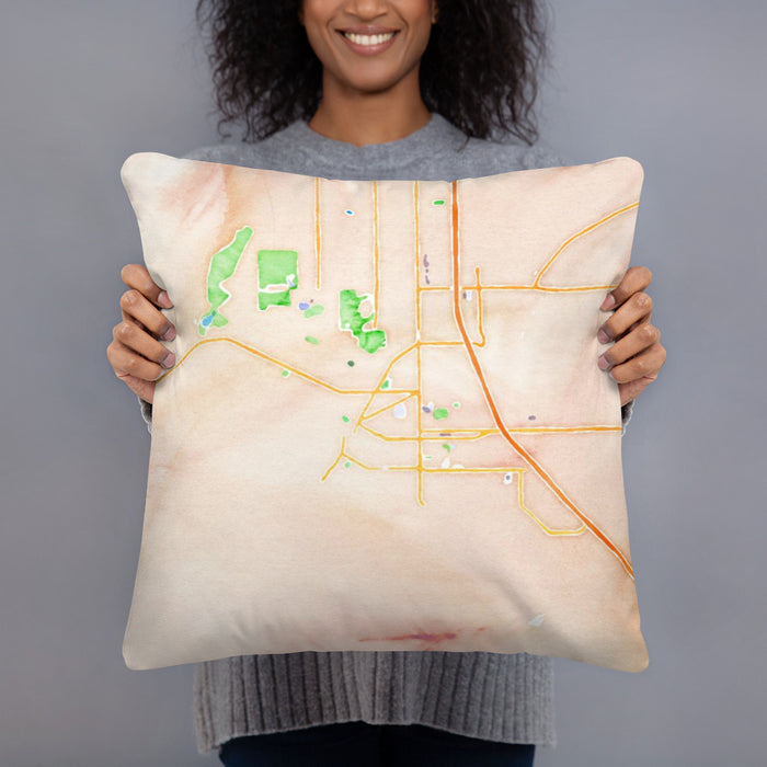 Person holding 18x18 Custom Helena Montana Map Throw Pillow in Watercolor
