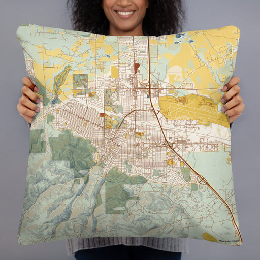 Person holding 22x22 Custom Helena Montana Map Throw Pillow in Woodblock