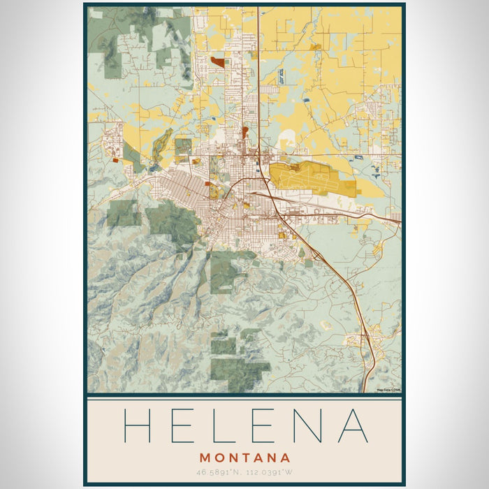 Helena Montana Map Print Portrait Orientation in Woodblock Style With Shaded Background