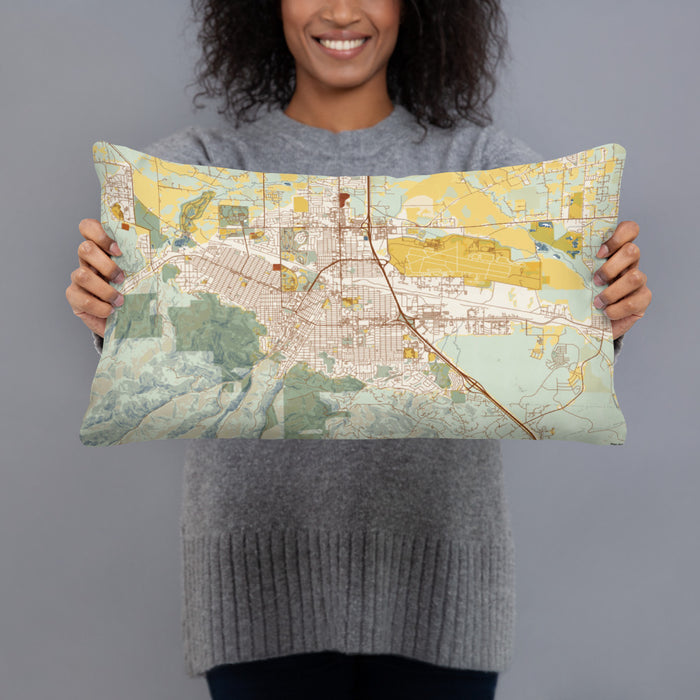 Person holding 20x12 Custom Helena Montana Map Throw Pillow in Woodblock
