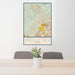 24x36 Helotes Texas Map Print Portrait Orientation in Woodblock Style Behind 2 Chairs Table and Potted Plant