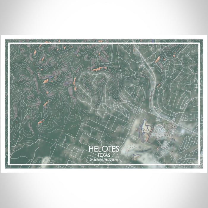 Helotes Texas Map Print Landscape Orientation in Afternoon Style With Shaded Background