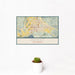 12x18 Hemet California Map Print Landscape Orientation in Woodblock Style With Small Cactus Plant in White Planter