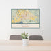 24x36 Hemet California Map Print Lanscape Orientation in Woodblock Style Behind 2 Chairs Table and Potted Plant